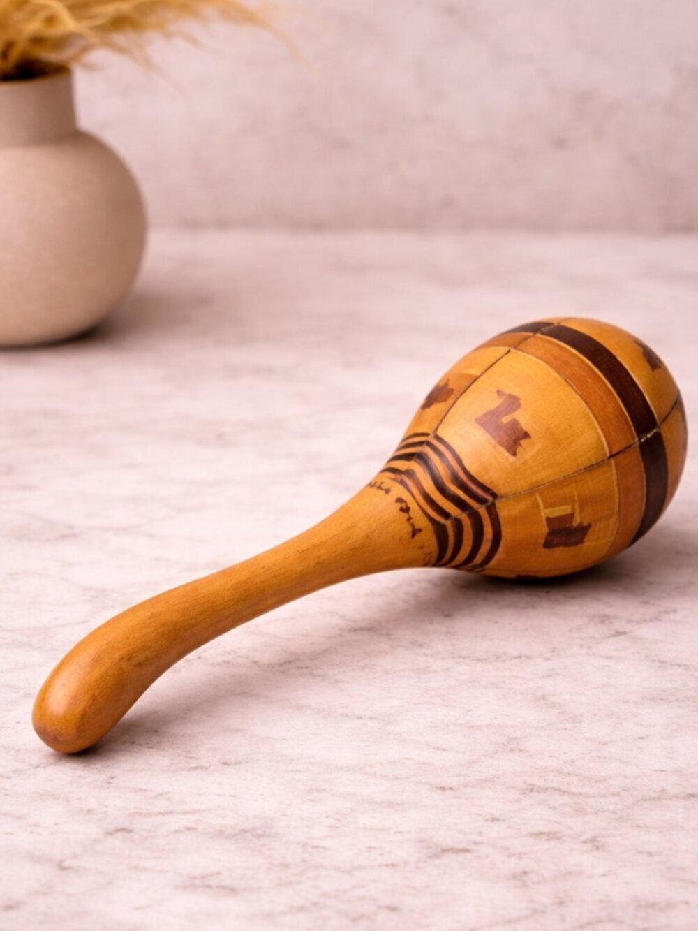 Vintage Costa Rica Gourd Maraca Rattle Handcrafted Folk Art Tribal Decor 10"